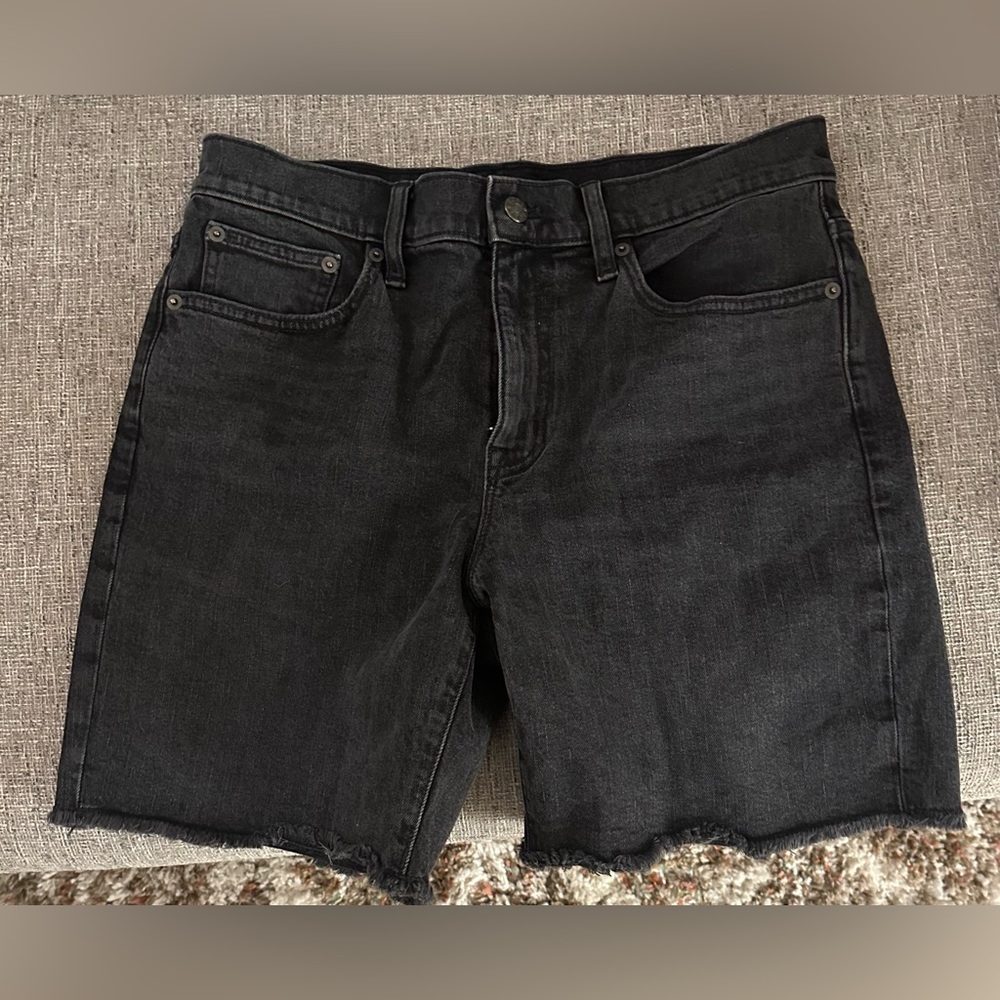 NWOT JCrew Reimagined black denim shorts with raw edge - size 28